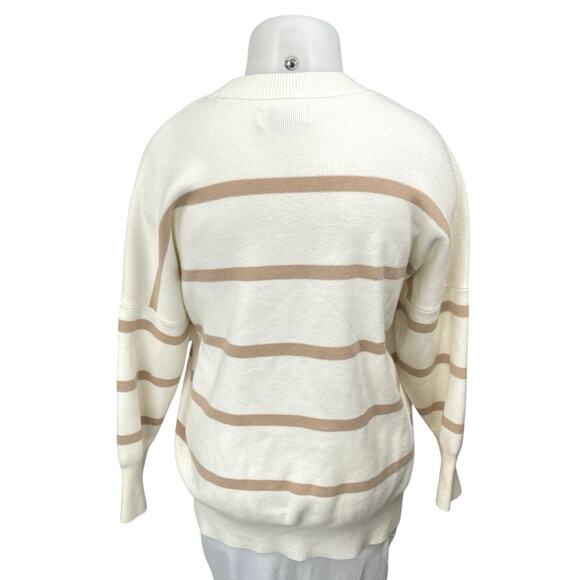 Abercrombie & Fitch White Brown Striped Long Sleeve Oversized Sweater Top XL - Picture 2 of 4